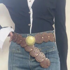 Wide Hallow-Out Brown Western Belt with Drop